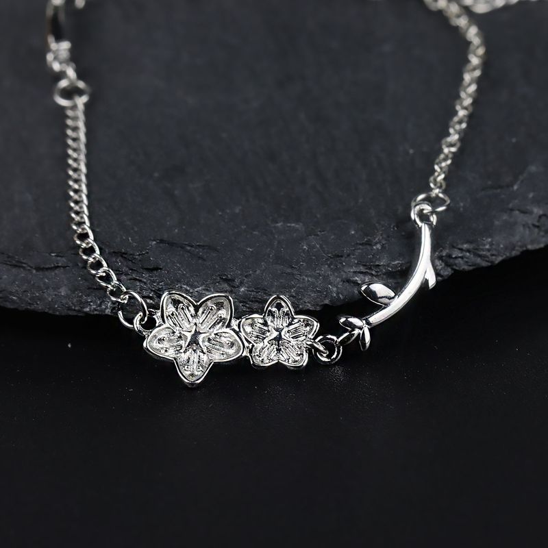 Bracciale con catena cubana unisex in argento, accessorio di moda creativo e semplice, con coppia di fiori "Non ti scordar di me"_voghion.com