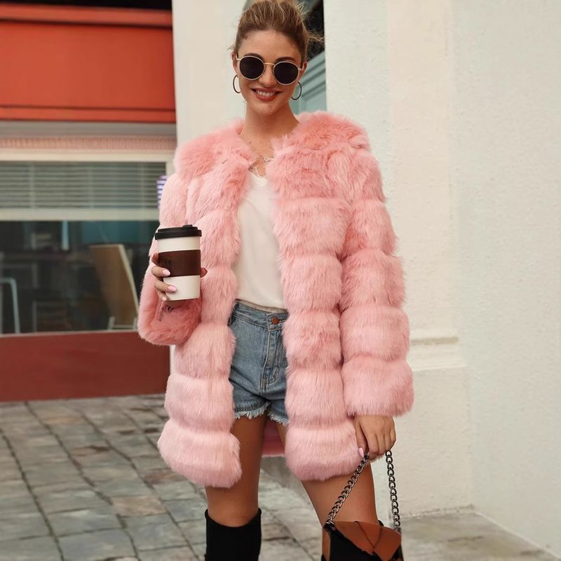 ​​Women's Faux Fox Fur Coat – Luxe Long Winter Coat With Windbreaker Design (Black/Pinkish/Light Gray, S-XXXL)​​_voghion.com