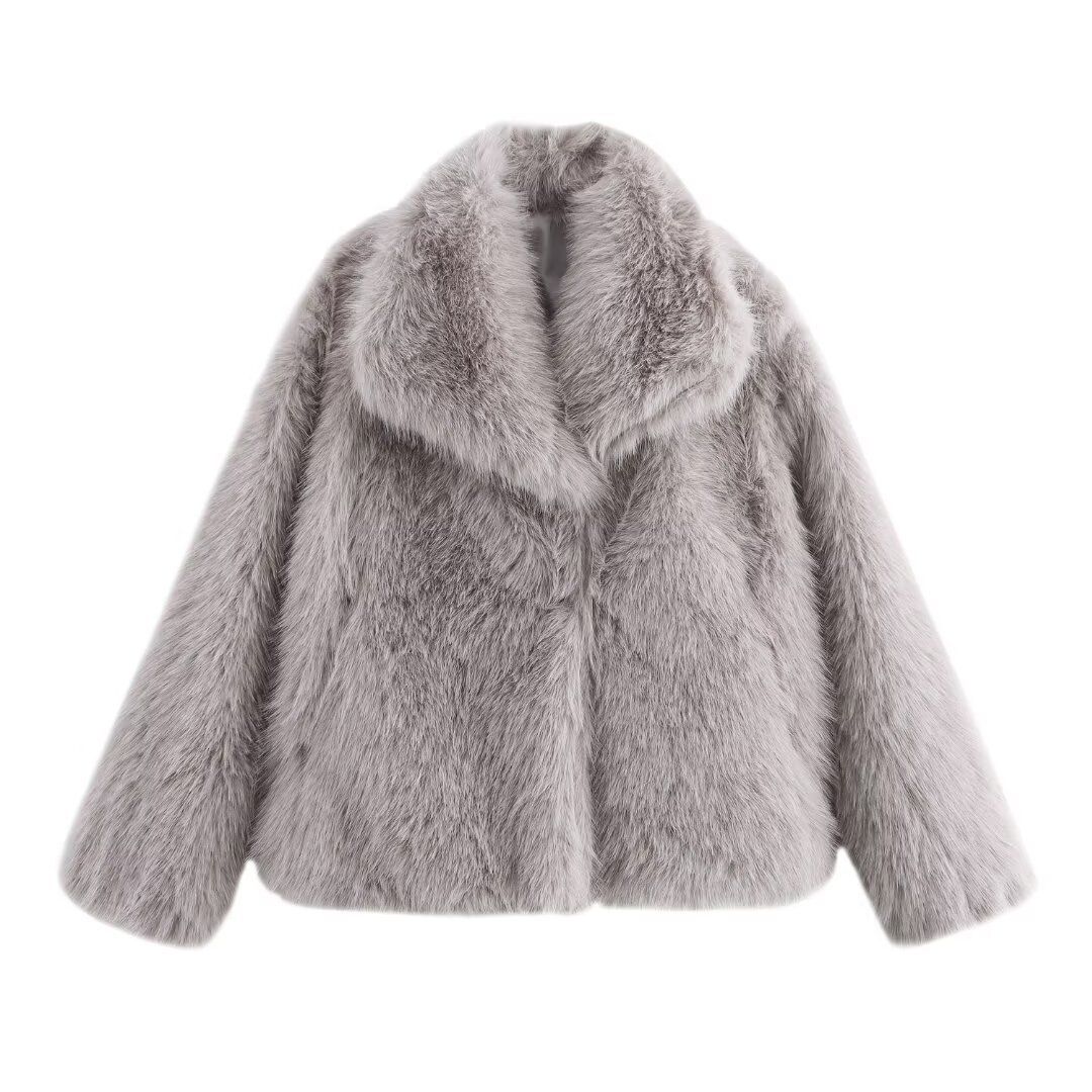 Women's Clothing Faux Fur Coat Short Jacket Fashionable Luxe Outerwear For Street Style, 3D Texture, Multiple Colors & Sizes_voghion.com