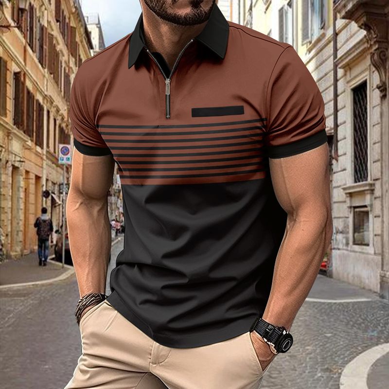 Men's Summer new color blocking polo with breathable and comfortable short sleeved shirt suitable for casual outings_voghion.com