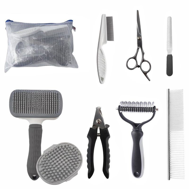 8-piece Brush Multi-functional Self-cleaning Set Including Pet Nail Clipper File Cat Dog Grooming_voghion.com