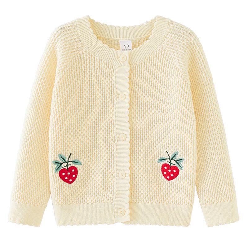 2025 Kinderkleidung Erdbeerstickerei Mädchenjacke Frühling und Herbst Rundhals Kleine und mittlere Kinderpullover Baby Strickjacke_voghion.com