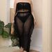 Seaside vacation beach suit sexy see-through mesh plus size women's ruffled trousers two-piece set_voghion.com