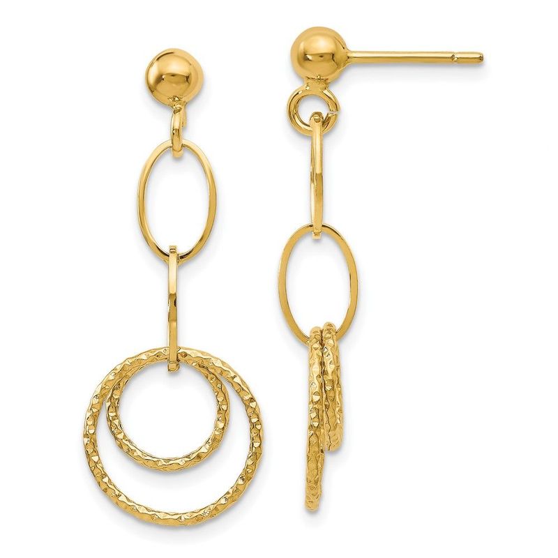 14K Polished And Textured Post Dangle Earrings_voghion.com