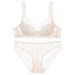 Completo intimo da donna in pizzo francese, sexy e di piccole dimensioni, con reggiseno ad anello in acciaio morbido color latte e arricciato sui lati_voghion.com