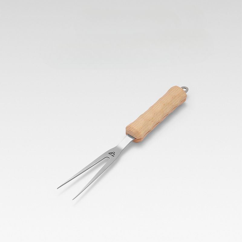 Forchetta da campeggio a forma di U in acciaio inossidabile per barbecue, picnic, con manico in legno di faggio per esterni_voghion.com
