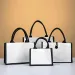 Black/White Large Capacity Canvas Handbag Burlap Shopping Bag Foldable Travel Storage Organizer Eco-Friendly Grocery_voghion.com