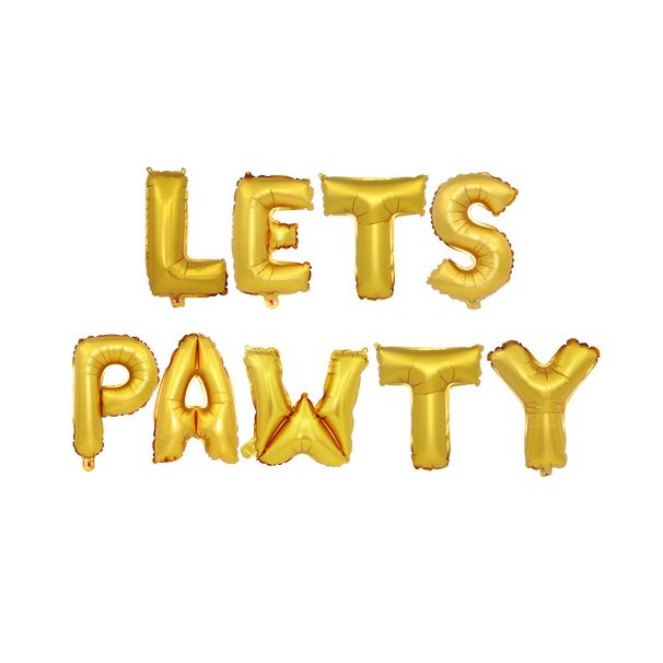 Set ballonnen voor een huisdierfeestje – "LET'S PAWTY" metalen letterballonnen voor verjaardagsdecoratie van hond en kat – 16 inch aluminiumfolie ballonnen_voghion.com