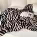 Zebra Pattern Sofa Knitted Half Nap Decoration Bed End Towel Soft Veet Blanket_voghion.com