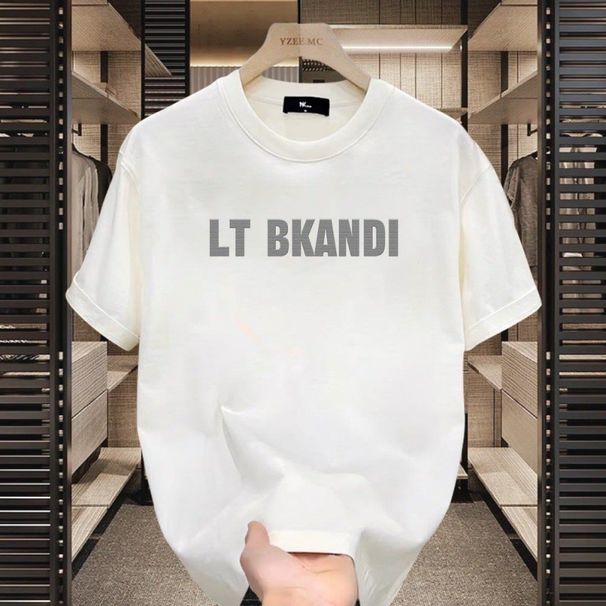 Kurzes trendiges für Männer 2024 Neue Ins weißes lässiges Sport-Halbarm-Sommer-Rundhals-Oberteil locker sitzendes T-Shirt_voghion.com