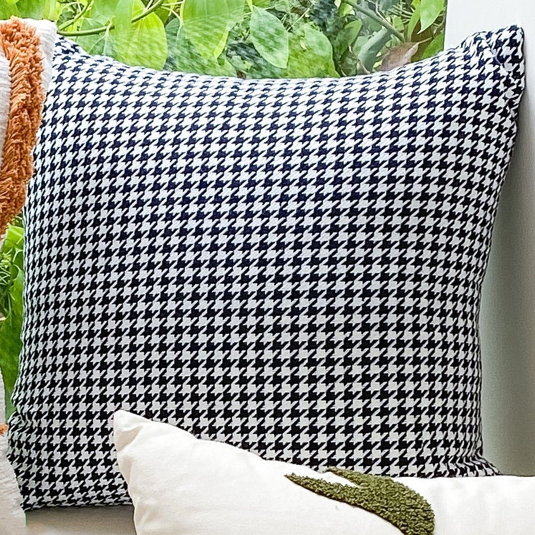 Checkered Abstract Embroidered Throw Pillow - Caramel Geometric Cushion Cover For Sofa Bay Window (Minimalist Tufted Design Soft Cotton Linen Blend)_voghion.com