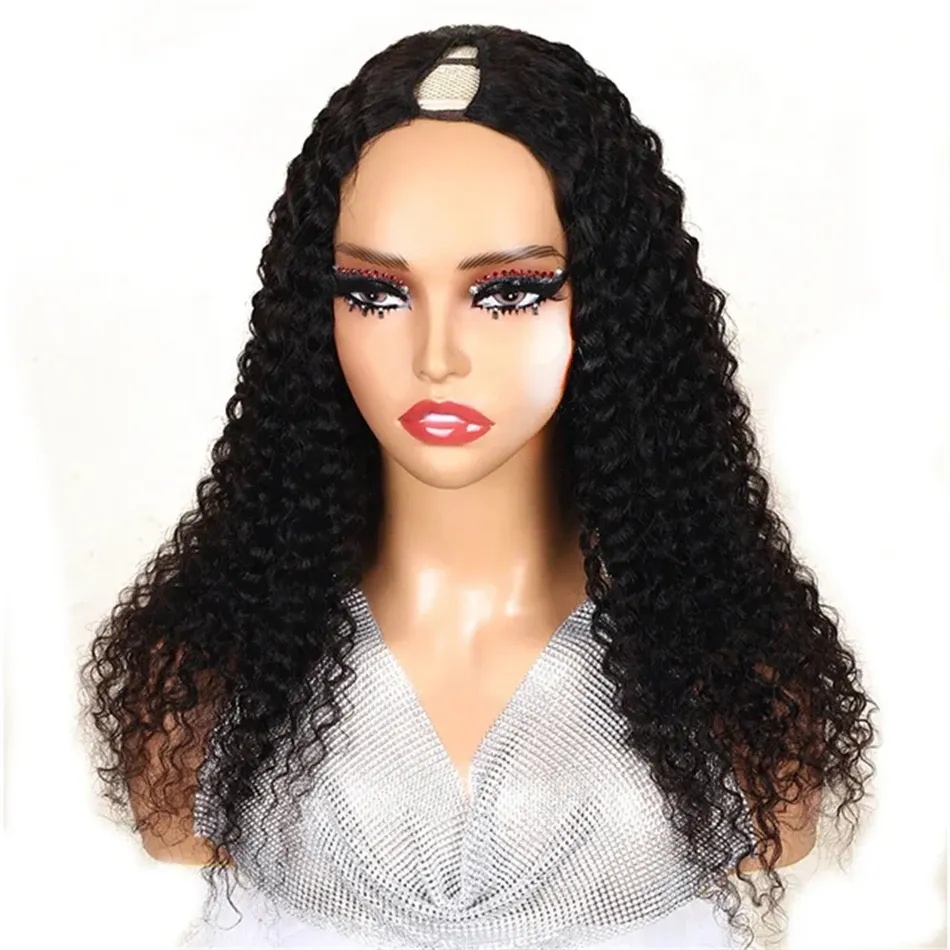 Su Dalgası V Parça Peruk İnsan Saçı Kıvırcık Peruk Klip Makine Yapımı Brezilya Remy Kadınlar Doğal Siyah Renk_voghion.com