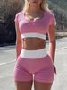 Modern ljus färg sexig crop top kort väst shorts yoga dräkt set resår i midjan kan bäras utomhus sovkläder för_voghion.com