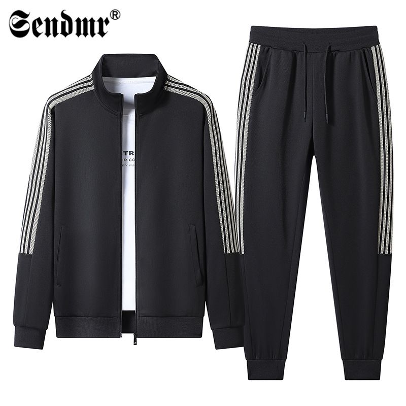 Completo da uomo con colletto rialzato, giacca a maniche lunghe e pantaloni della tuta affusolati, completo sportivo in due pezzi dalla vestibilità ampia per la primavera/autunno_voghion.com