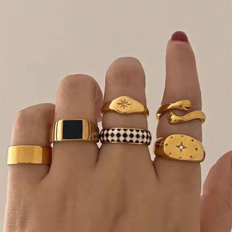 Set di anelli in lega placcati in oro di alta qualità, design di nicchia, anelli impilabili in stile Ins per le donne_voghion.com