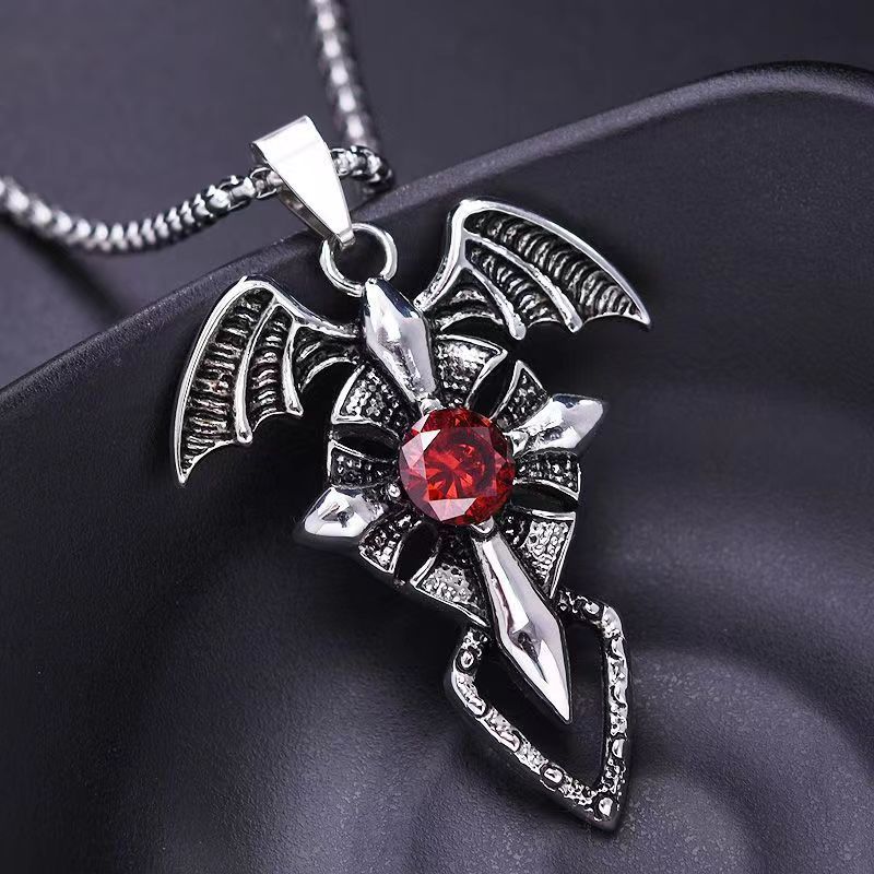 Collana con ciondolo in lega intarsiata con ali da diavolo estive, gioielli alla moda personalizzati per uomo_voghion.com