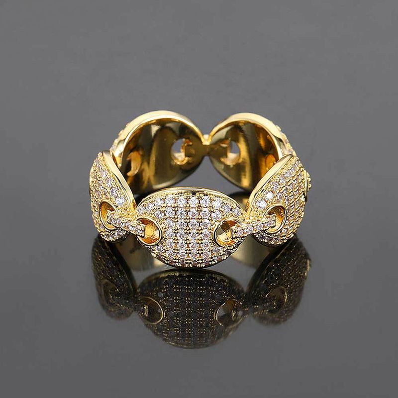 Bague cubaine simple style hip-hop pour homme avec nez de cochon et grain de café_voghion.com