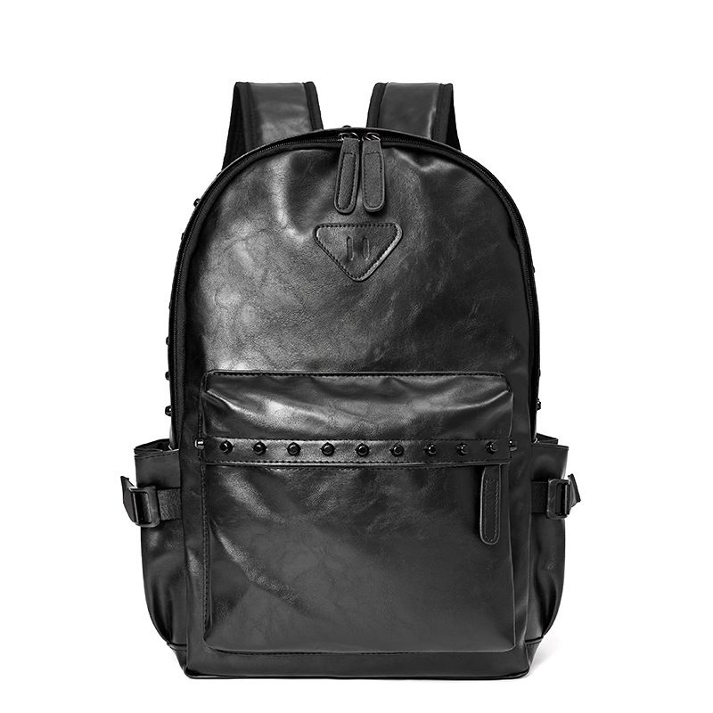 Backpack Men's Backpack Leather Retro Backpack Street Trend Personality Fashion Riveted Student Boy Backpack Casual_voghion.com
