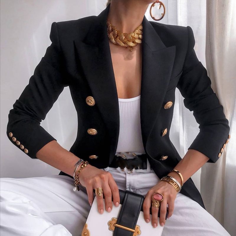 Casual Colletto rovesciato Abito a maniche lunghe Capispalla Office Lady Primavera Autunno Moda Elegante giacca sportiva solida Cappotti per_voghion.com
