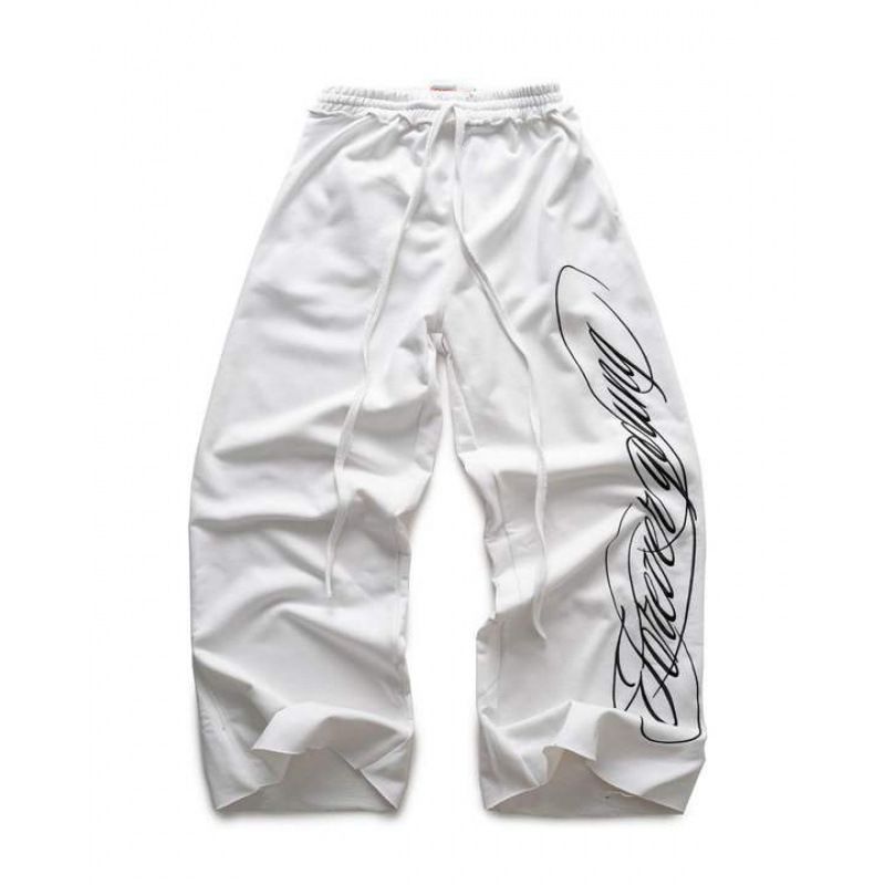 Herren-Streetwear-Hose mit weitem Bein – Gerade geschnittene Baumwollhose mit hoher Taille für den urbanen Style (Schwarz, Weiß)_voghion.com