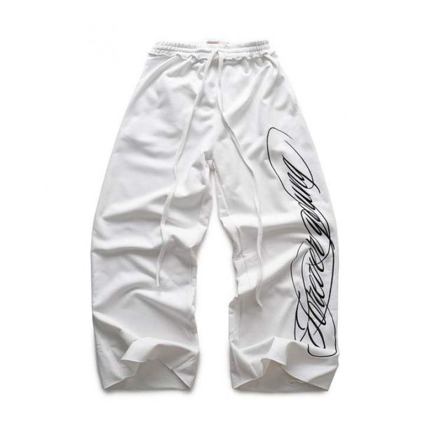 Herren-Streetwear-Hose mit weitem Bein – Gerade geschnittene Baumwollhose mit hoher Taille für den urbanen Style (Schwarz, Weiß)_voghion.com