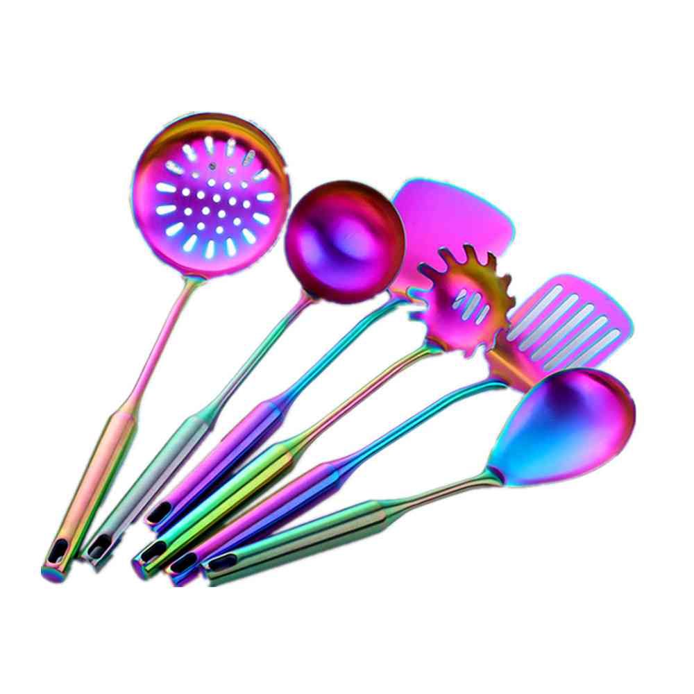 1 set di utensili da cucina in acciaio inossidabile con manico lungo, utensili da cucina con lucidatura opaca, spatola scanalata, utensili da cucina dorati_voghion.com