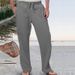 Pantalon respirant hip-hop pour hommes, printemps été 2024, coton et lin, pantalon de sport décontracté ample avec cordon de serrage, couleur unie, pantalon élastique de plage_voghion.com