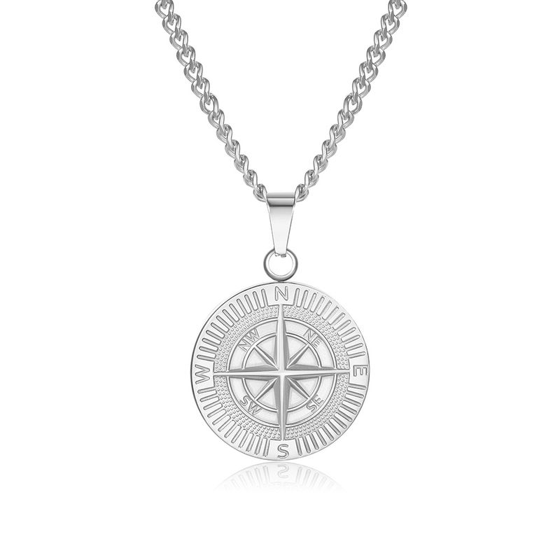 Collana hip-hop da uomo con ciondolo in acciaio inossidabile stile punk, resistente alla luce, a forma di bussola e moneta._voghion.com