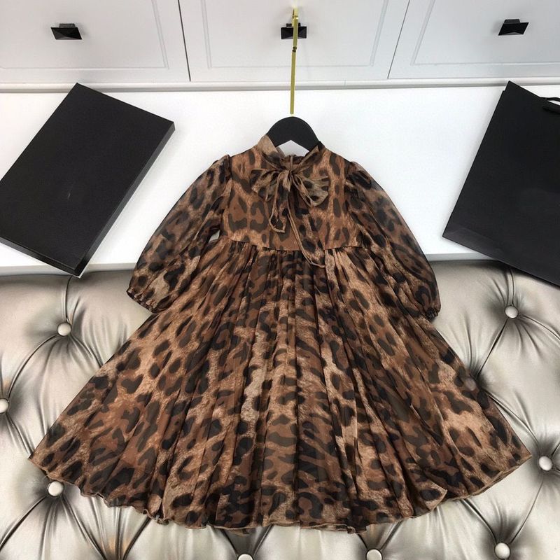 Girl's Princess New Stylish Autumn And Winter Leopard Print Long Sleeved Socialite Style Girl's Dress Big Child_voghion.com