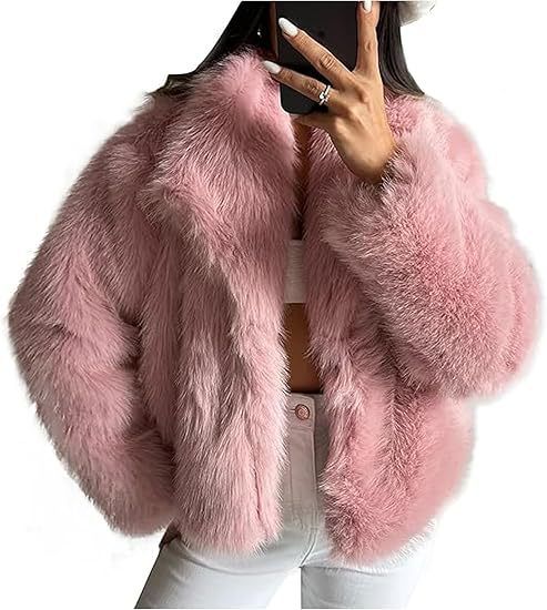 Women's Plus Size Faux Fur Coat - Elegant Notched Lapel Jacket, Winter Fashion Outerwear For Office & Evening ( White/Cream/Black/Pink/Wine)_voghion.com