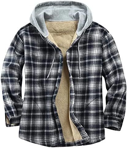 Flannel Shirt Jacket Men's Wool Hoodie Sherpa Lining Plaid Button-Down Sweatshirt For Fall/Winter_voghion.com