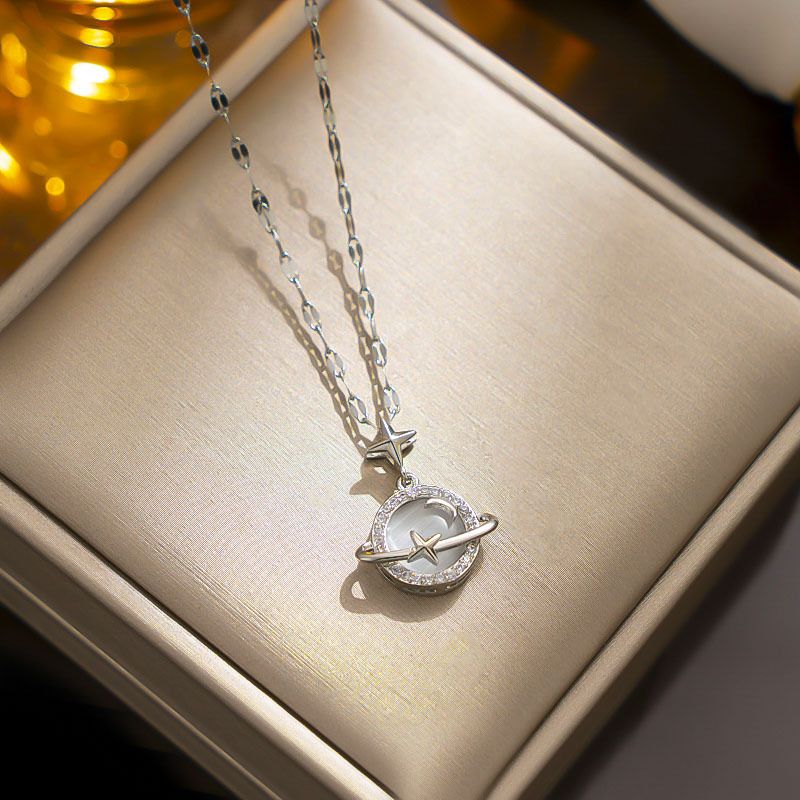 Light luxury micro-inlaid real gold Opal planet necklace women's new clavicle chain light luxury niche design sense_voghion.com