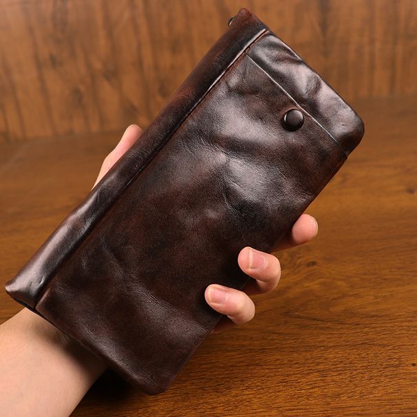 New top layer cowhide handmade dyed veetable tanned leather distressed men's wallet lon zipper multifunctional card_voghion.com