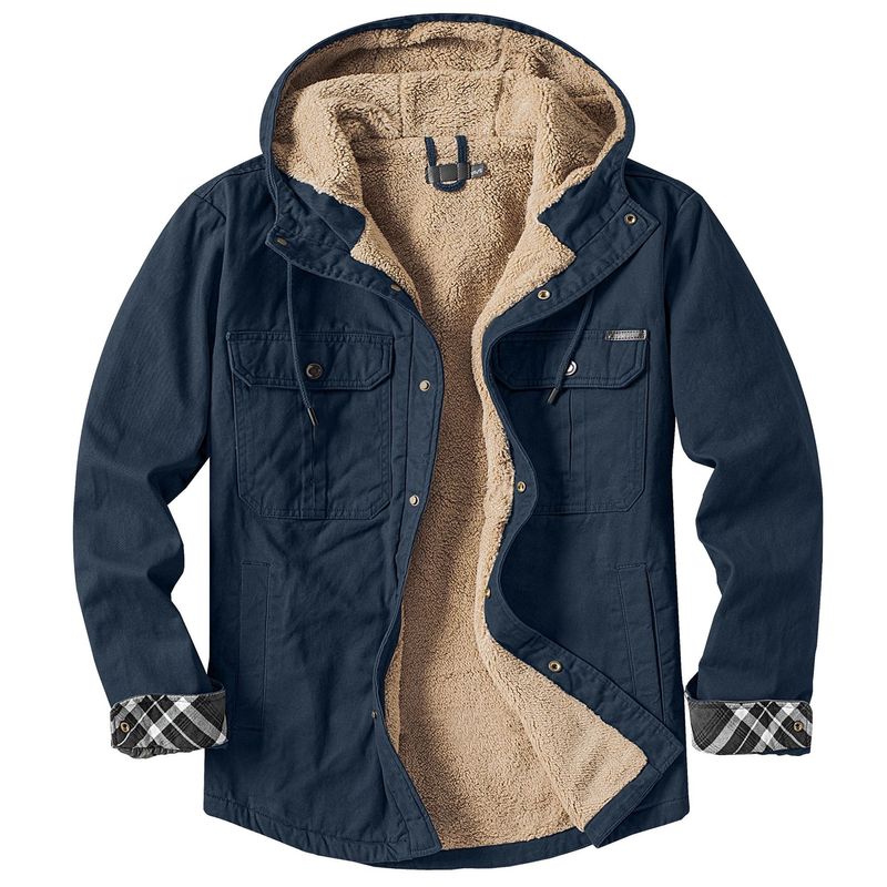 Abbigliamento maschile, camicia a maniche lunghe casual in puro cotone da uomo, in velluto, autunno e inverno, giacca con cappuccio in pelle di agnello ispessita di grandi dimensioni_voghion.com