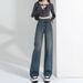 Retro-Jeanshose mit weitem Bein, lockere, gerade Hose 2025, neue hoch taillierte, hüftumwickelte und dünne Hose mit kleinem Wischdesign_voghion.com