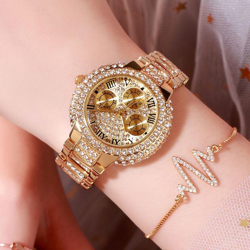 BW Elegant Wrist New Bilezik Saat Kendinden Çalışan Üç Gözlü Set Tam Elmas Gümüş Pembe 8093_voghion.com