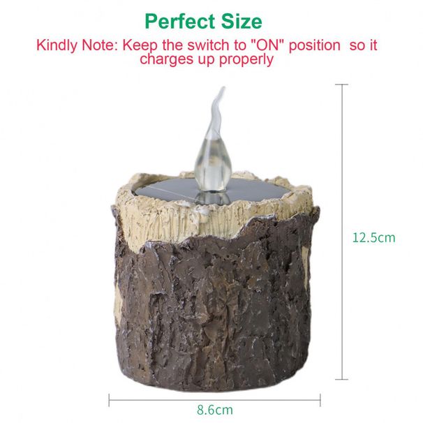 Candela solare a forma di ceppo d'albero - Decorazione per esterni a LED senza fiamma, texture rustica della corteccia, luce bianca calda tremolante per giardino, patio e vialetto (bassa/alta)_voghion.com