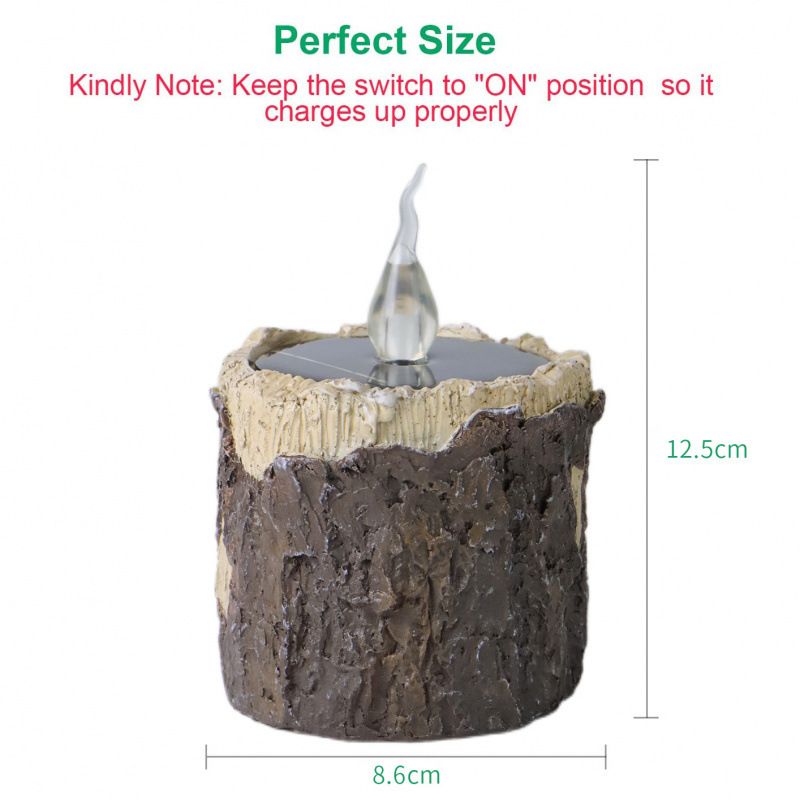 Solar Tree Stump Candle Light - Flameless LED Outdoor Decoration, Rustic Bark Texture, Warm White Flicker For Garden, Patio & Pathway (Short/Tall)_voghion.com