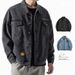 Herrenbekleidung Distressed-Jeansjacke, Oversize-Streetwear-Patchwork-Mantel mit mehreren Taschen – Lässiger, lockerer Schnitt, gewaschene Baumwollmischung (Schwarz/Blau)_voghion.com