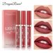 3-Stéck Lipgloss-Set - Samtmatte Lippenstiften a Mandarin, Mëllechtee a brong-rosa Téin_voghion.com
