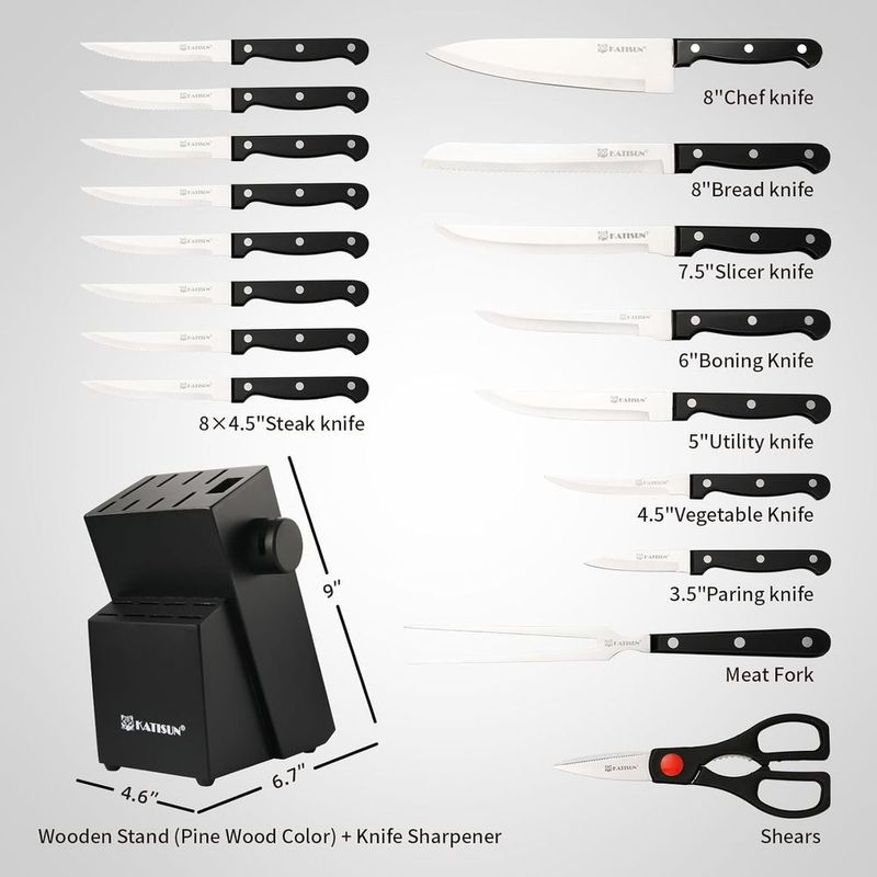 19-Piece Knife Set, German Steel, Durable And Dishwasher Safe, Knife Sets For Kitchen With Block Sets With Built-in Sharpener For Chopping, Slicing,_voghion.com