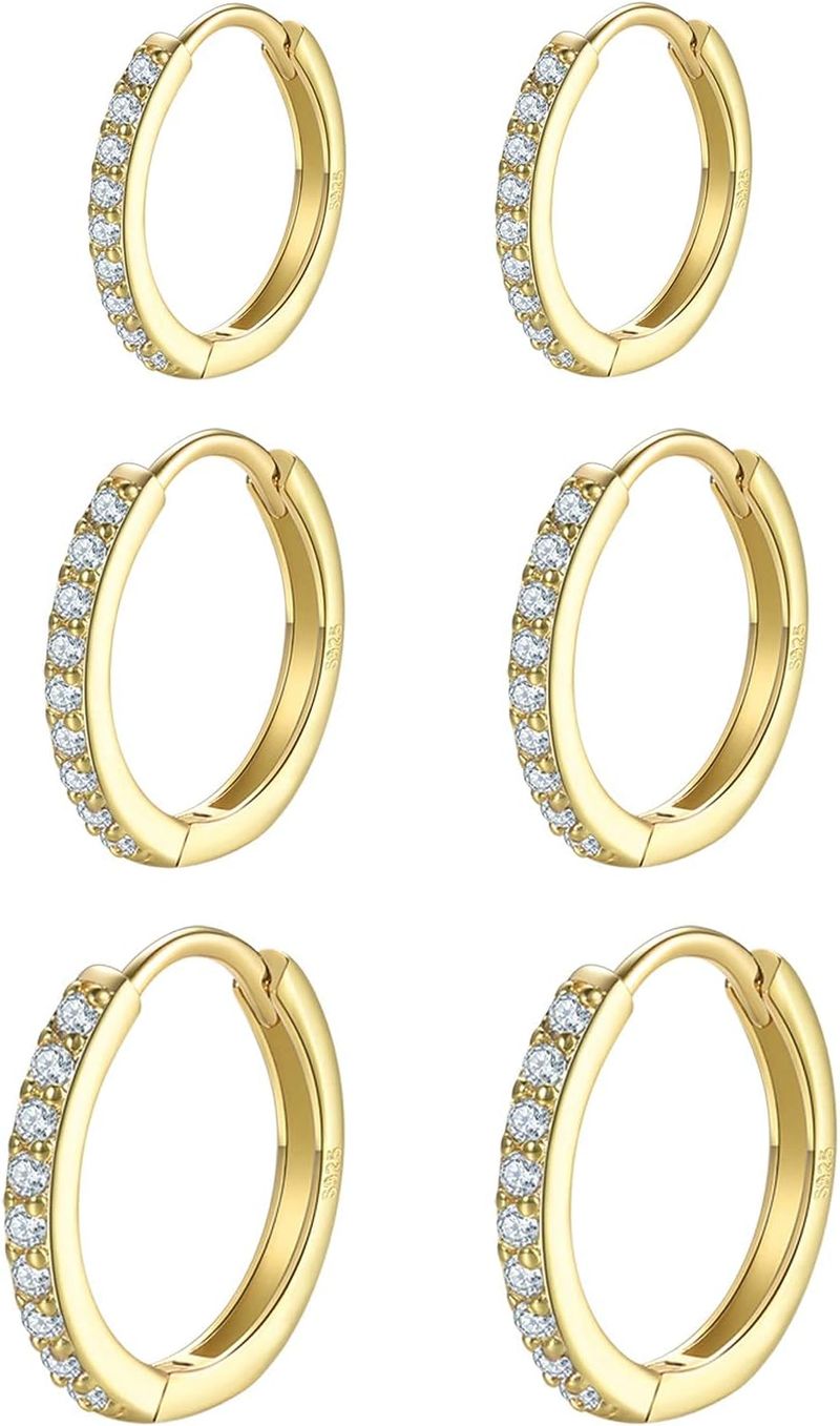 Orecchini a cerchio in argento sterling Dlihc, orecchini a perno in argento sterling per donna, 6 paia di piccoli orecchini a perno in zirconia cubica ipoallergenici, cerchi per cartilagine_voghion.com