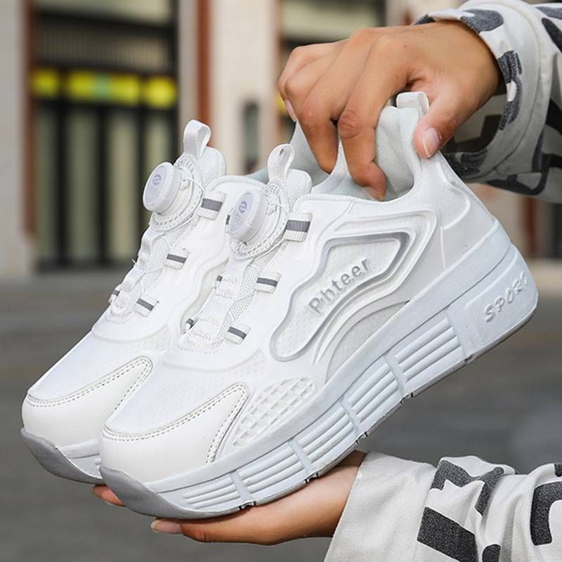 Chaussures de course pour enfants Baskets à poulie automatique pour filles Baskets à roulettes pour garçons et mères Patins de déformation à double roue pour adultes_voghion.com