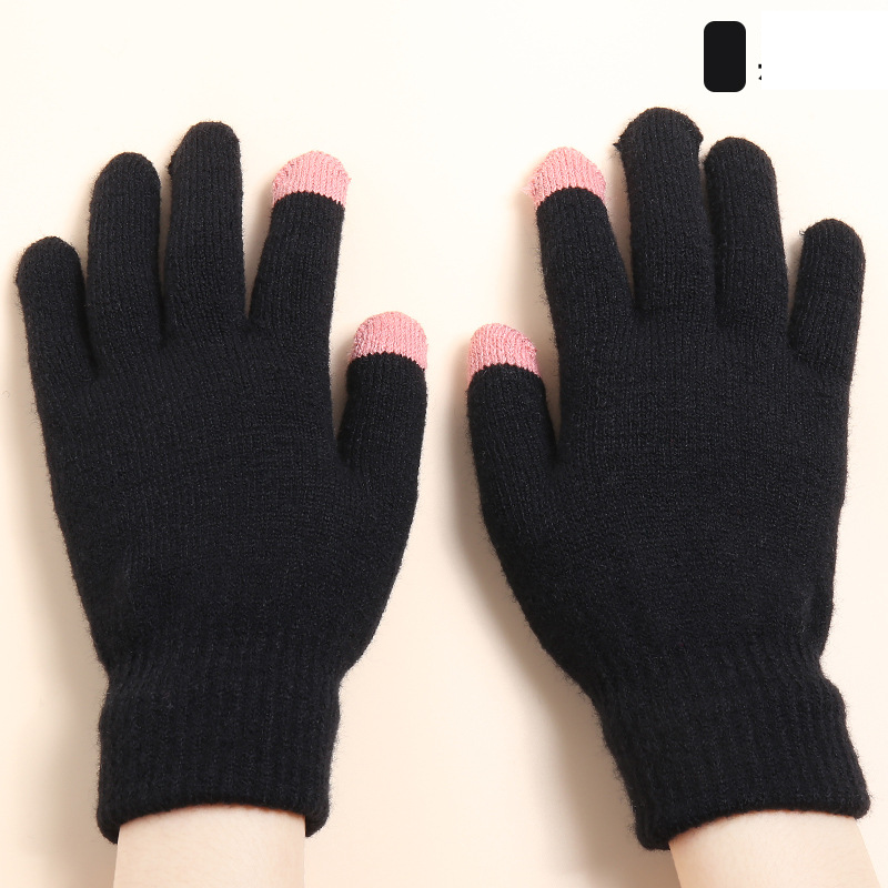 Gants tactiles de Noël Gants d'hiver en tricot chaud en laine de cerf épaissie polaire pour femmes_voghion.com