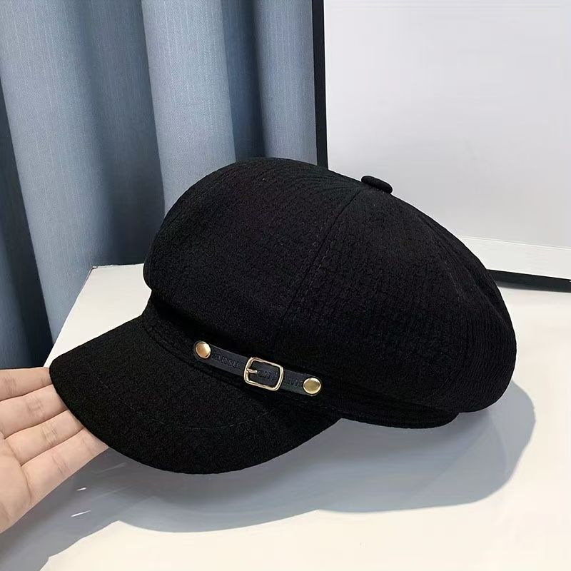 New Arrivals Fashionable Emed Classic Solid Color British Style Beret, Breathable Women's Newsboy Hat For Autumn And Winter_voghion.com