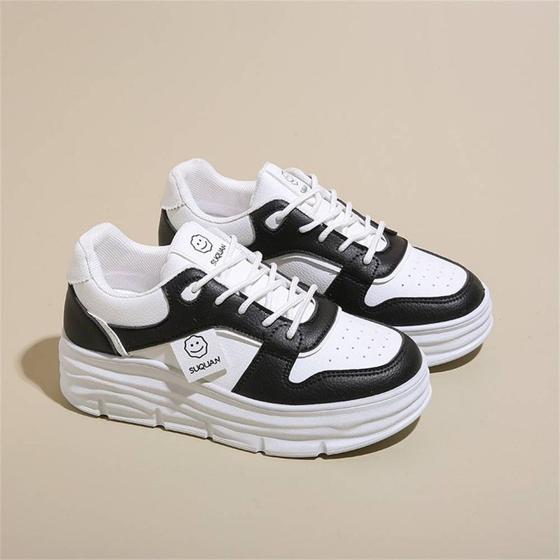 Summer 2025 Fashion Sneakers Women's Artificial Leather Splicing Low Top Lace-Up Thick Sole Non-Slip Wear-Resistant Running Shoes 35-40_voghion.com