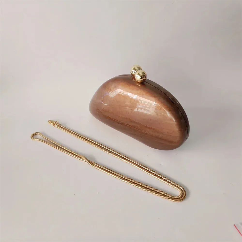 Nieregularne Dumpg Solid Brown Coffee Akrylowe Pudełko Sprzęgła Koralikowe Uchwyty Torebki Damskie Ramię Wieczorne Imprezy Plażowe_voghion.com