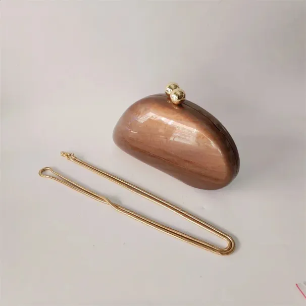 Nieregularne Dumpg Solid Brown Coffee Akrylowe Pudełko Sprzęgła Koralikowe Uchwyty Torebki Damskie Ramię Wieczorne Imprezy Plażowe_voghion.com