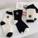 Chaussettes en coton brodées de fleurs - Chaussettes décontractées, respirantes et confortables, ornées de roses et de camélias, à rayures noires et blanches, longueur mi-mollet_voghion.com