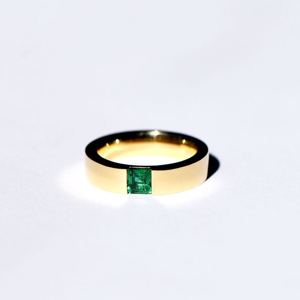 Card Set Natural Emerald Zircon Ring Gold-plated Green Men's Simple And Trendy Ins Domineering Style_voghion.com